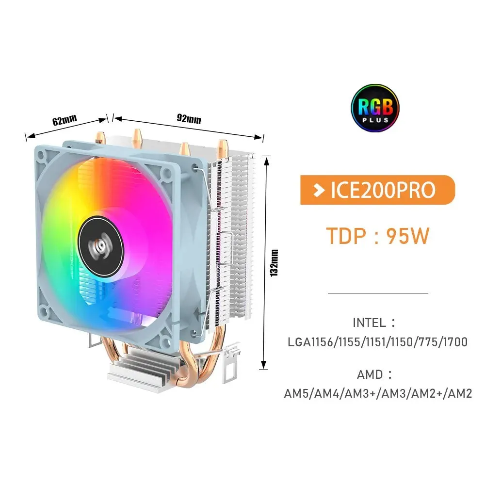 Aigo Ice200pro Air Cpu Cooler 2 Heatpipes 3pin Pwm Fan Quiet Ventilador Intel 115x 1200 1700 Am4 Am5 Amd