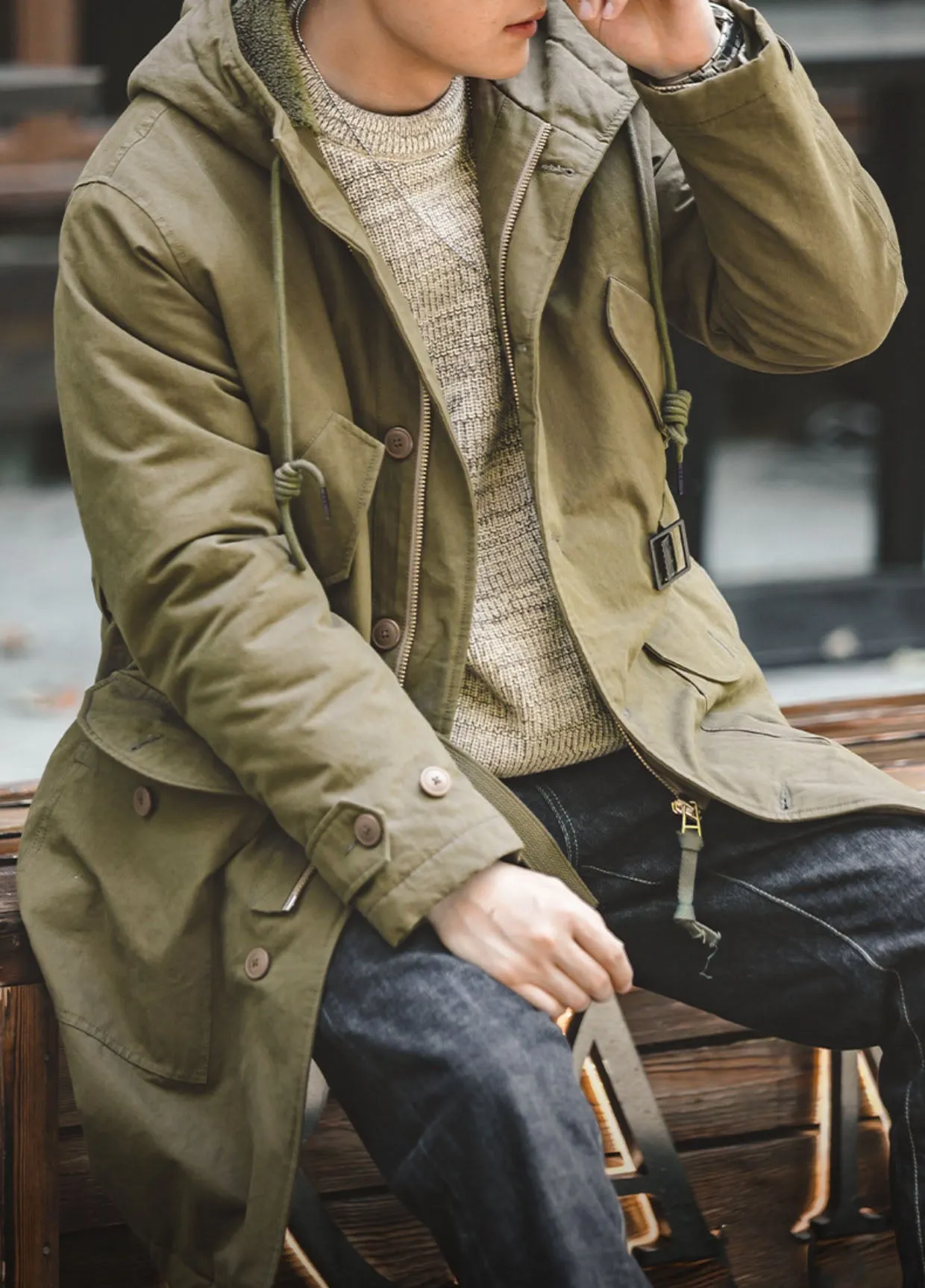 American M47 Heavy Hooded Warm Mid-Length Cotton Men's Coat