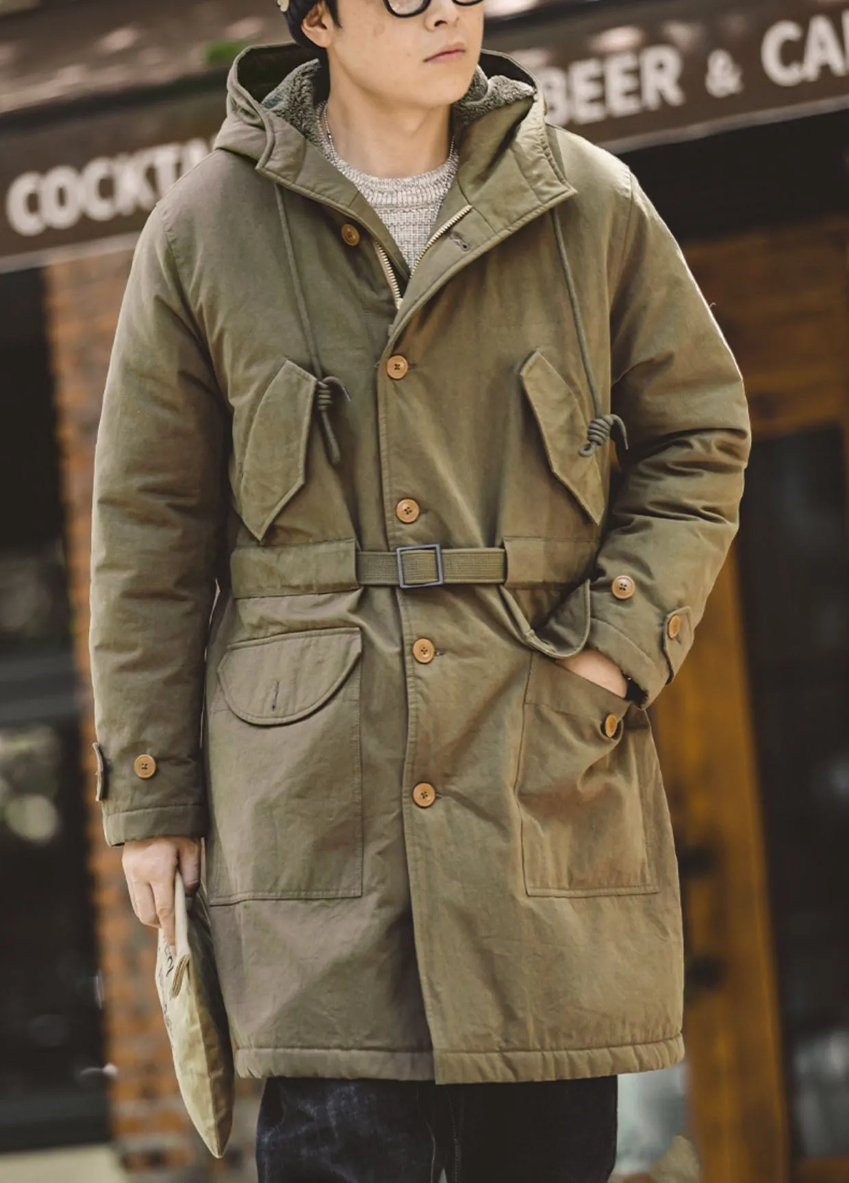 American M47 Heavy Hooded Warm Mid-Length Cotton Men's Coat