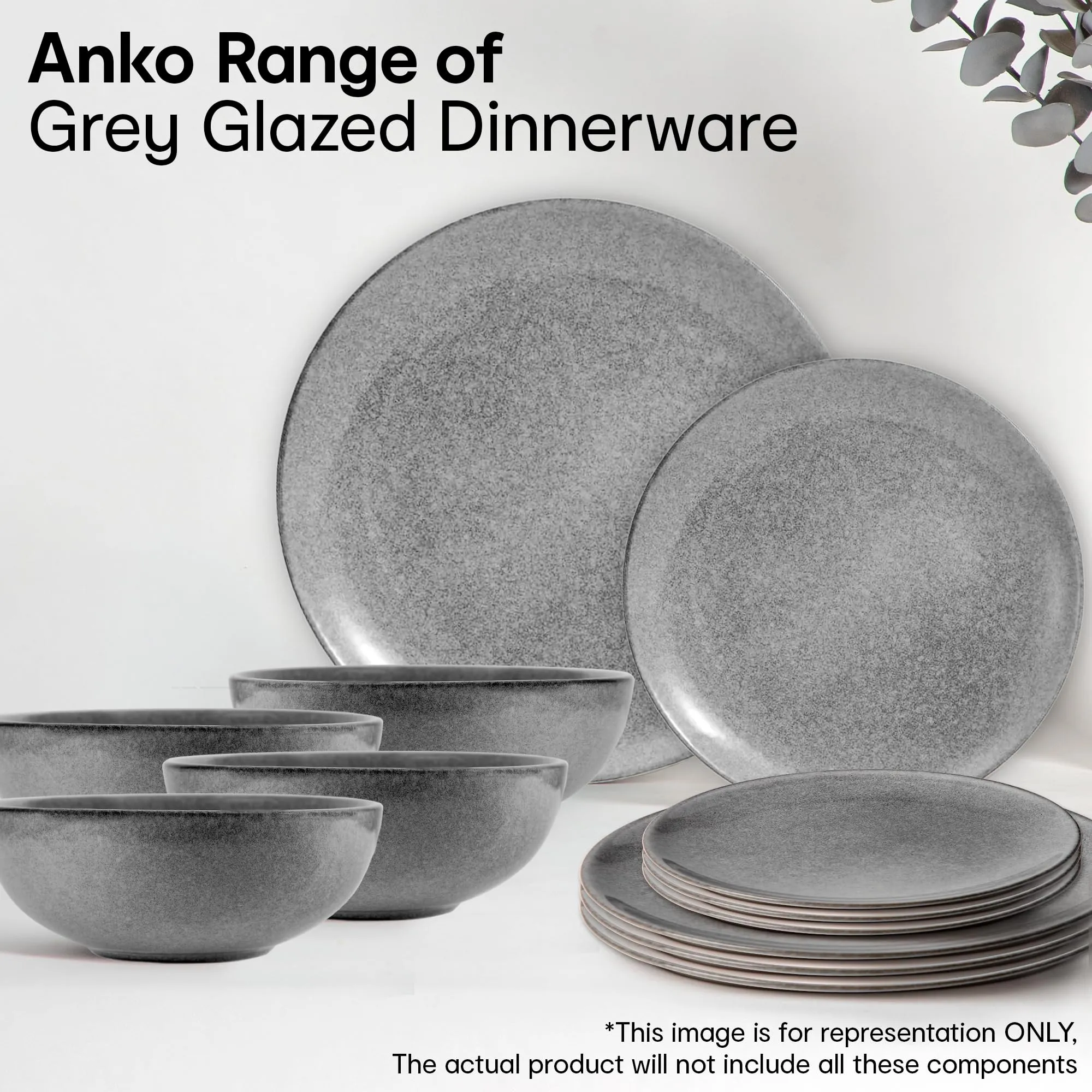 Anko 6" Glazed Stoneware Bowls - Set of 6 | Lightweight Daily Use Premium Crockery for Dining Table Ideal for Serving Soup, Salad, Dessert | Designer Bowls for Home, Kitchen, Restaurant | Grey