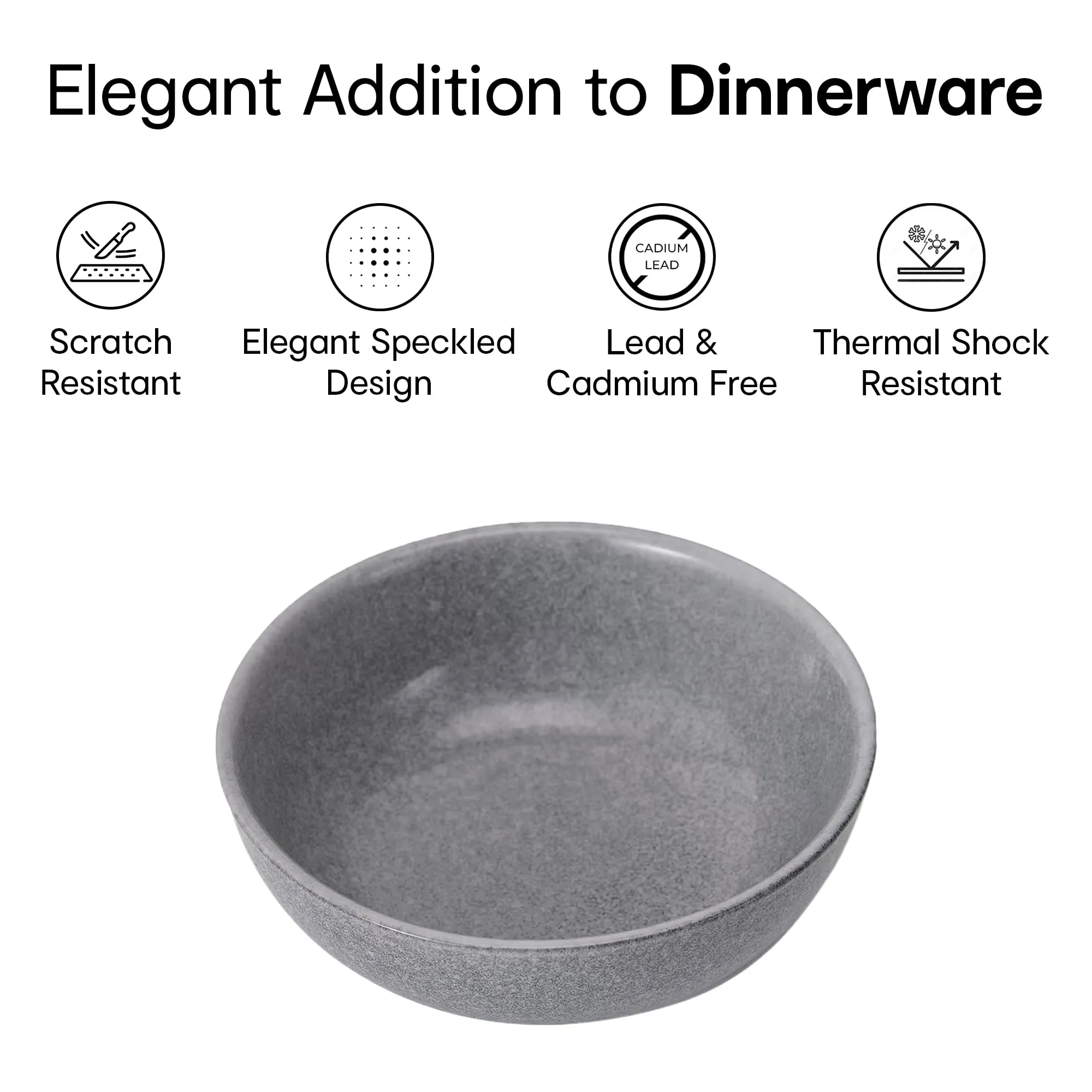 Anko 6" Glazed Stoneware Bowls - Set of 6 | Lightweight Daily Use Premium Crockery for Dining Table Ideal for Serving Soup, Salad, Dessert | Designer Bowls for Home, Kitchen, Restaurant | Grey