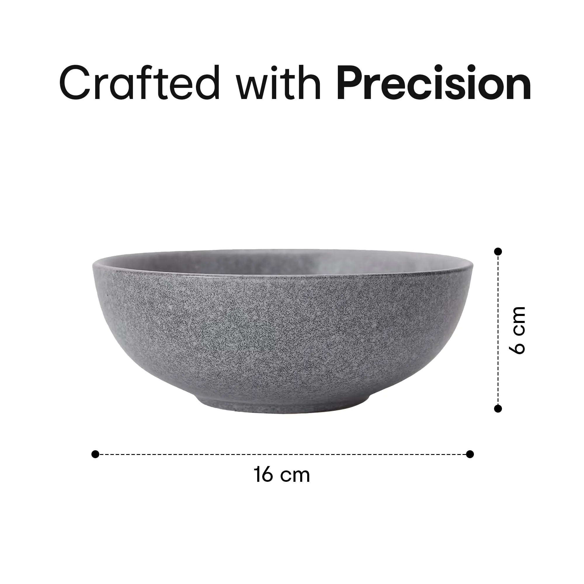 Anko 6" Glazed Stoneware Bowls - Set of 6 | Lightweight Daily Use Premium Crockery for Dining Table Ideal for Serving Soup, Salad, Dessert | Designer Bowls for Home, Kitchen, Restaurant | Grey