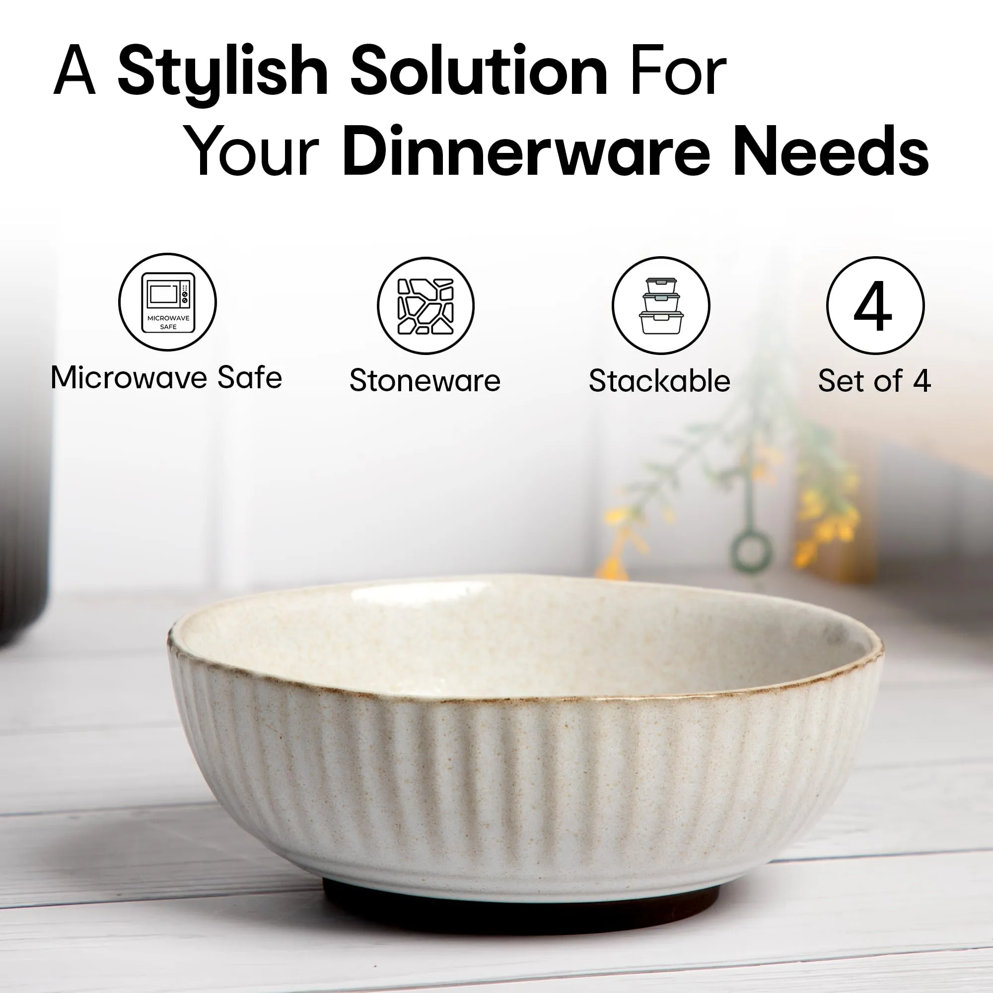 Anko 6" Sable Stoneware Bowls - Set of 4 | Lightweight Daily Use Premium Crockery for Dining Table Ideal for Serving Soup, Salad, Dessert | Designer Bowls for Home, Kitchen, Restaurant | Beige/Grey