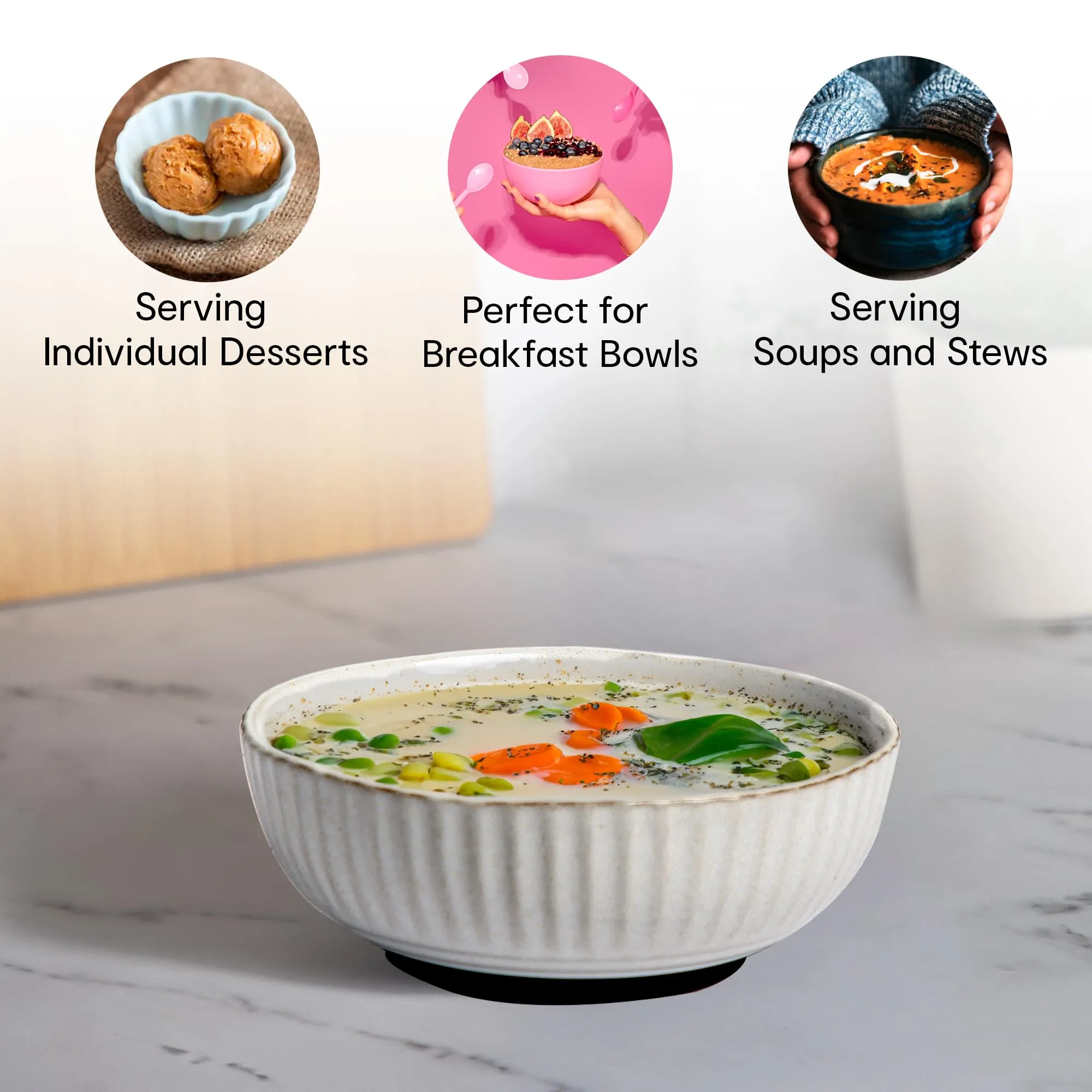 Anko 6" Sable Stoneware Bowls - Set of 4 | Lightweight Daily Use Premium Crockery for Dining Table Ideal for Serving Soup, Salad, Dessert | Designer Bowls for Home, Kitchen, Restaurant | Beige/Grey
