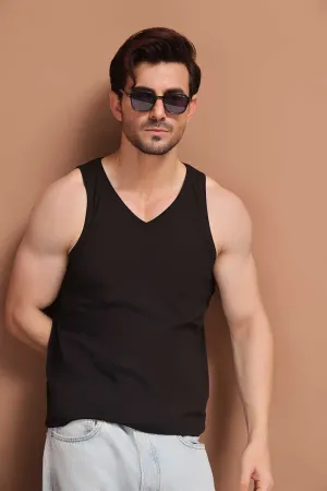 Black V Neck Organic Vest