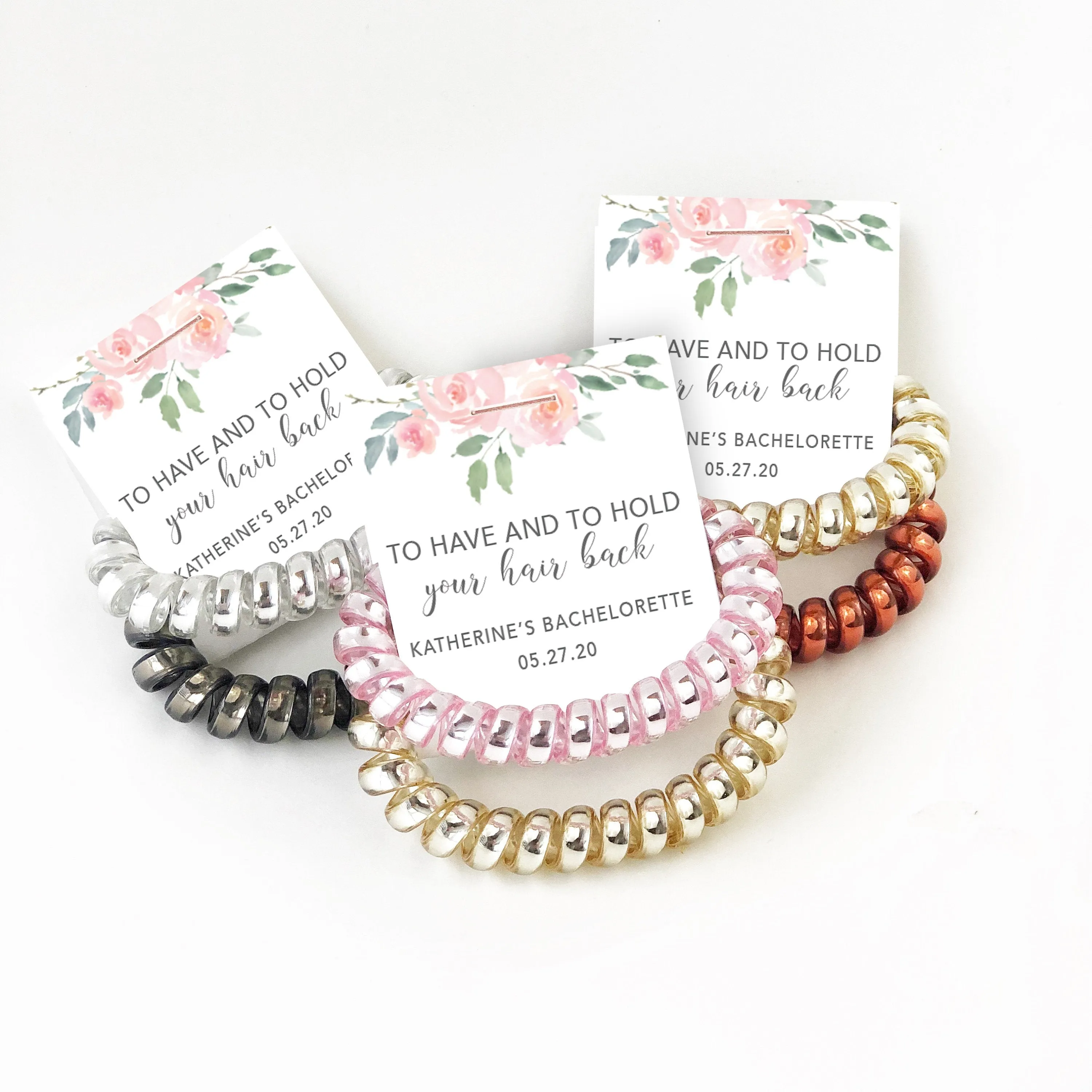 Blush Pink Floral Bachelorette Party Favors, To Have And To Hold Your Hair Back, Spiral Hair Ties - FR100