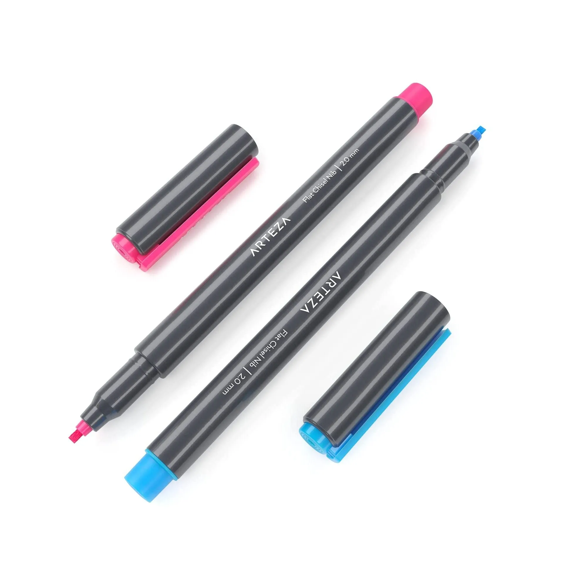 Calligraphy Markers | Set of 12 | Flat Chisel-Tip Marker Pens 11 Unique Colors | 2mm Nibs
