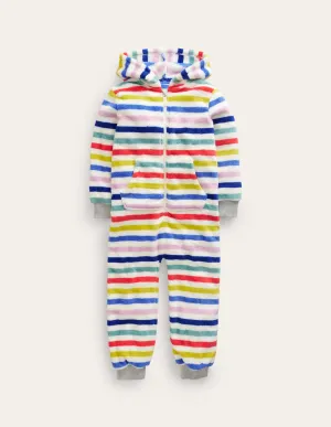 Cosy Fleece All-In-One-Multi Rainbow Stripe