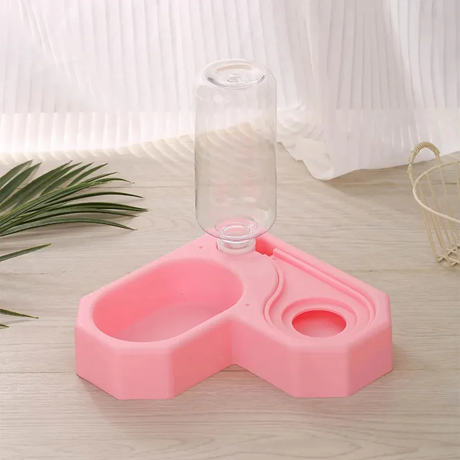 Double Dog and Cat Bowls with Automatic Water Bottle