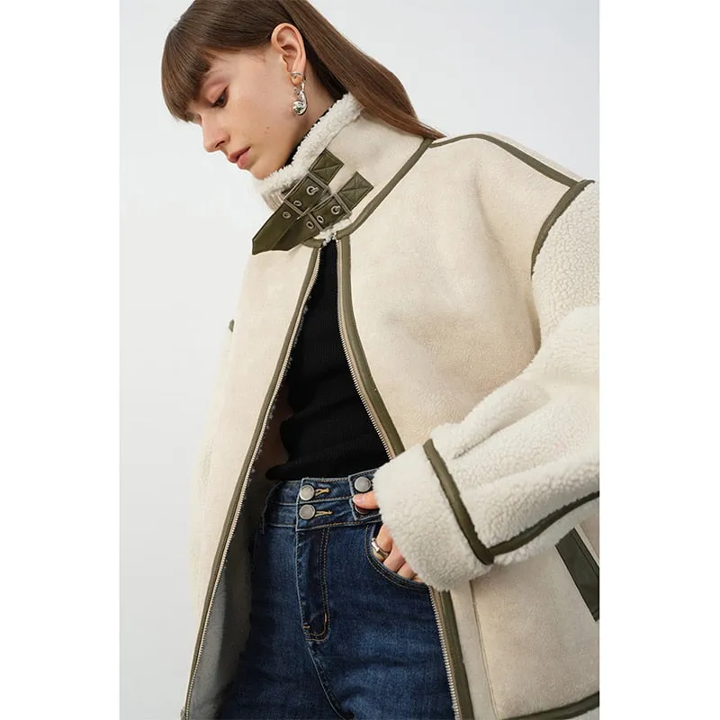 FashionSierra - Warm Loose Leather Patchwork Jacket