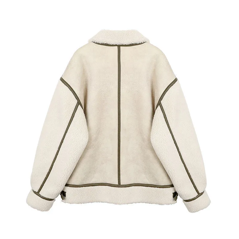 FashionSierra - Warm Loose Leather Patchwork Jacket