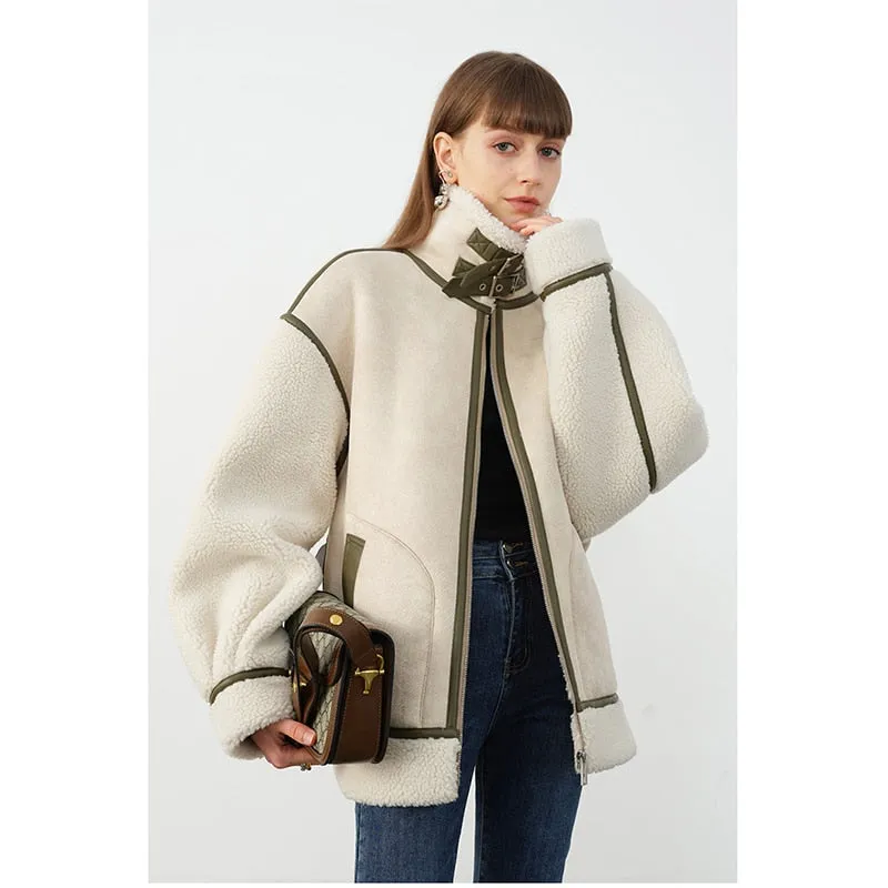 FashionSierra - Warm Loose Leather Patchwork Jacket