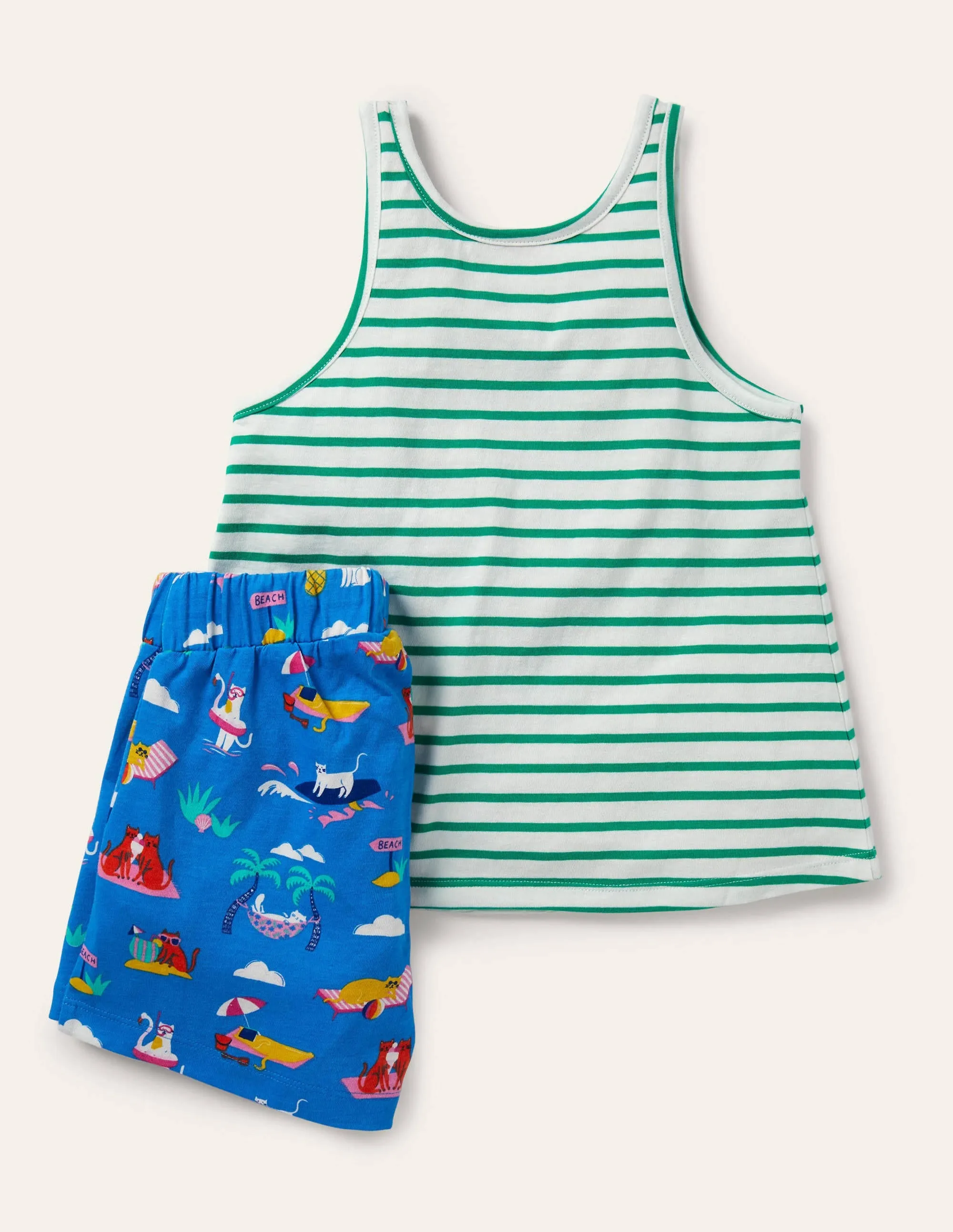 Fun Pocket Pyjama Set-Moroccan Blue Holiday Cats