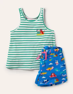 Fun Pocket Pyjama Set-Moroccan Blue Holiday Cats