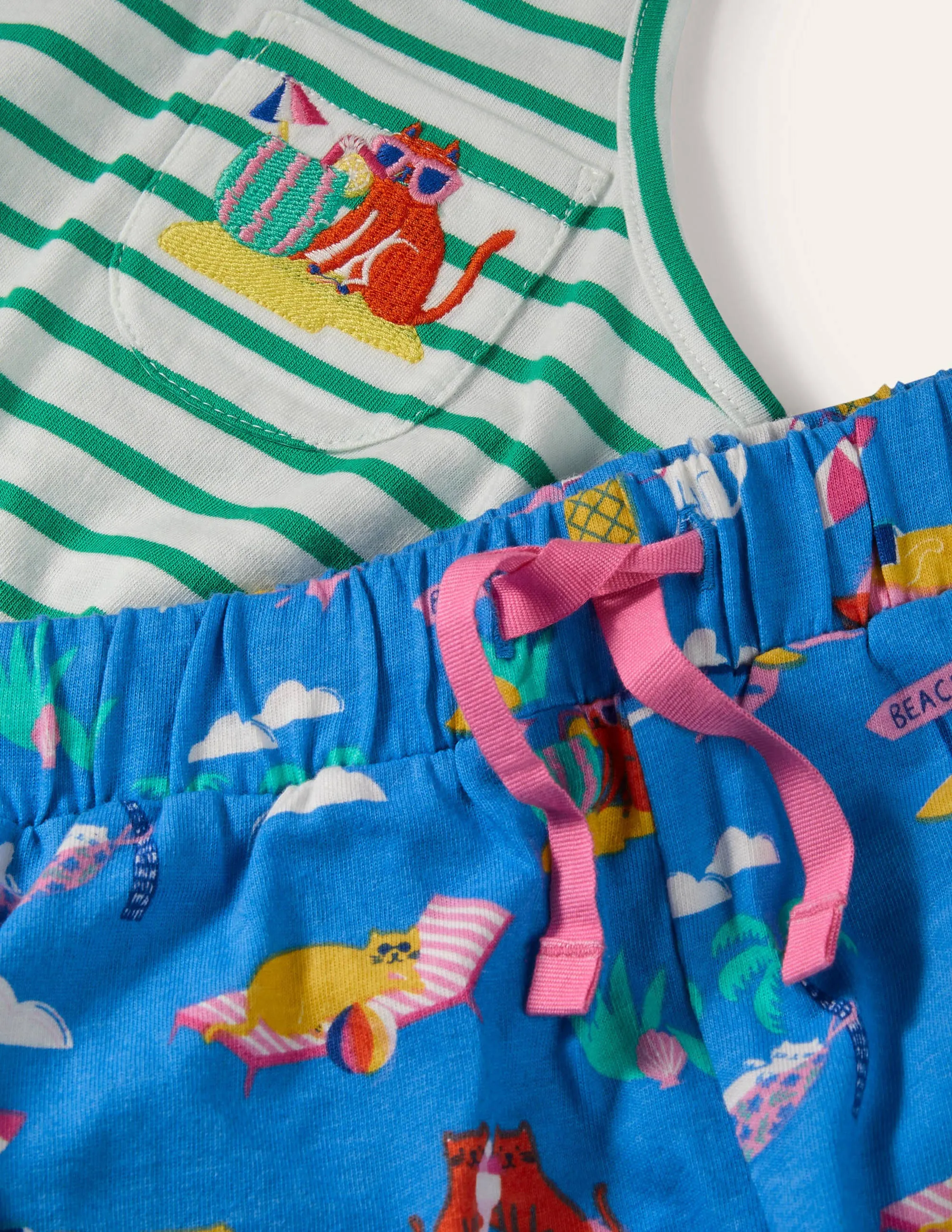 Fun Pocket Pyjama Set-Moroccan Blue Holiday Cats