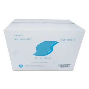 GEN Small Roll Bath Tissue, Septic Safe, 1-Ply, White, 1,500 Sheets/Roll, 60 Rolls/Carton - GEN15001PLY