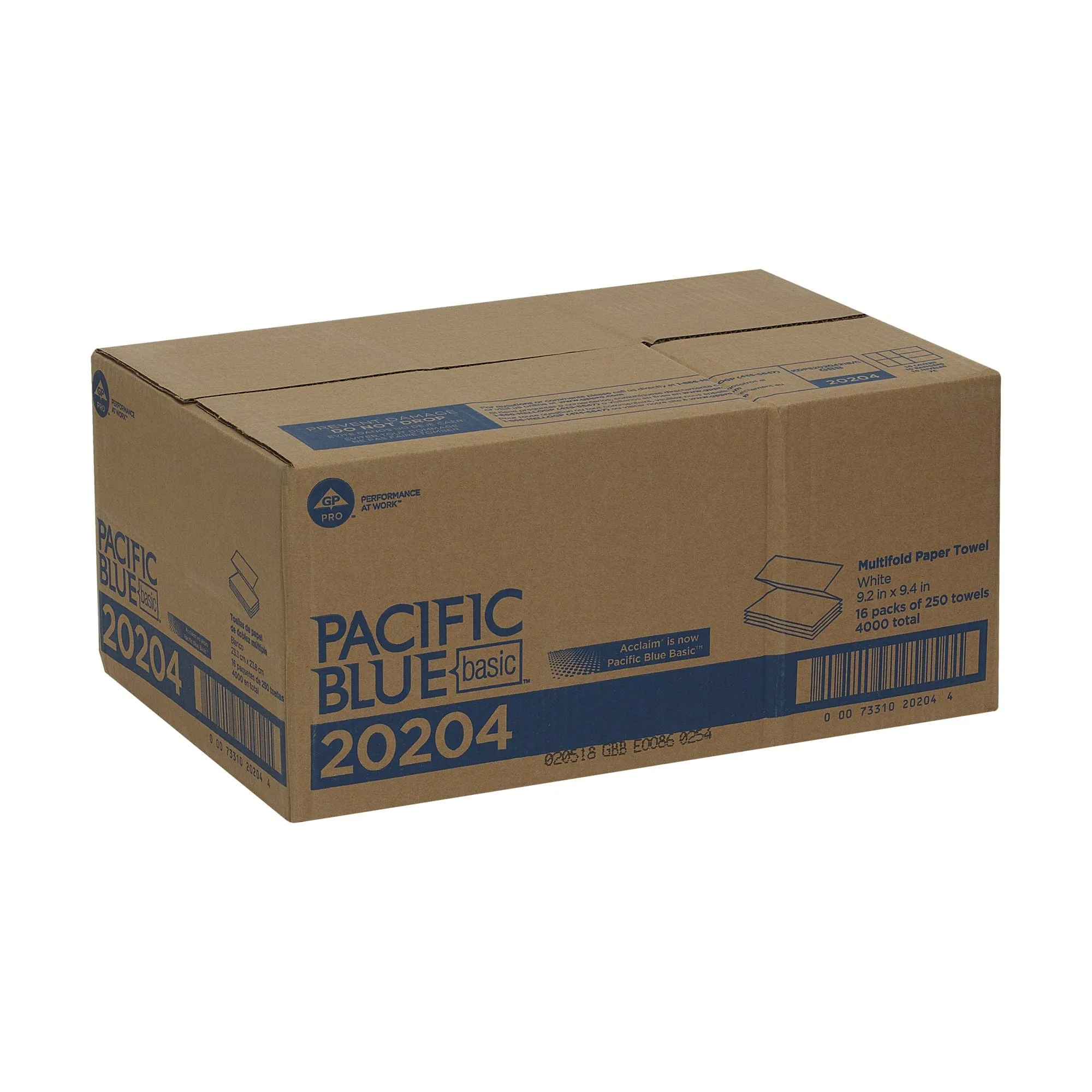 Georgia-Pacific Pacific Blue Basic, Multifold Towels 1 Ply, White