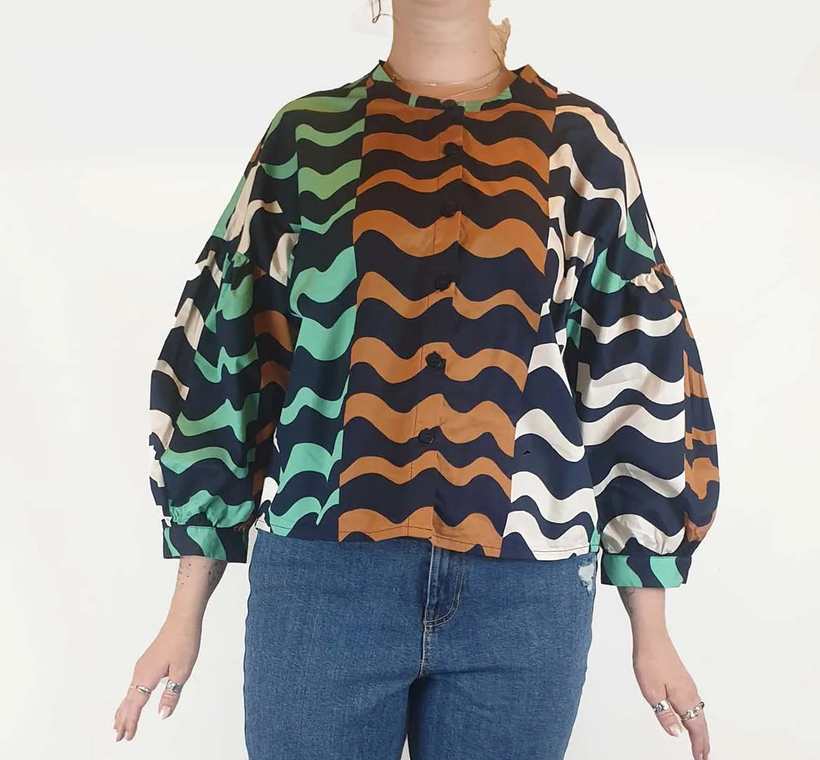 Gorman colourful wave print cotton shirt size 12