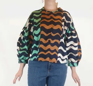 Gorman colourful wave print cotton shirt size 12