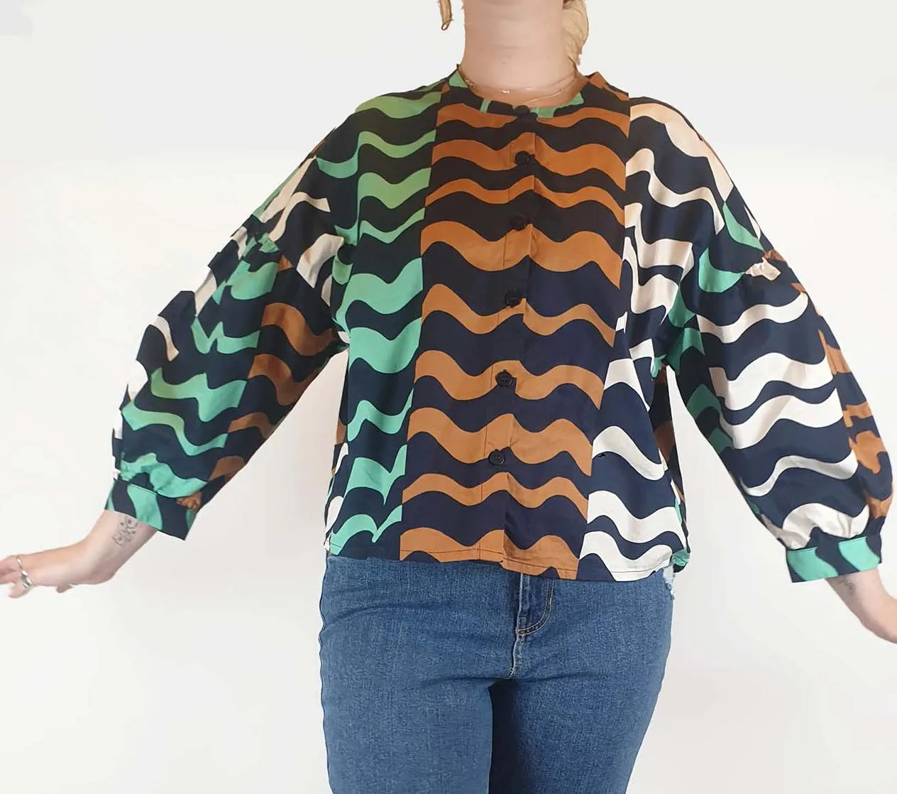 Gorman colourful wave print cotton shirt size 12