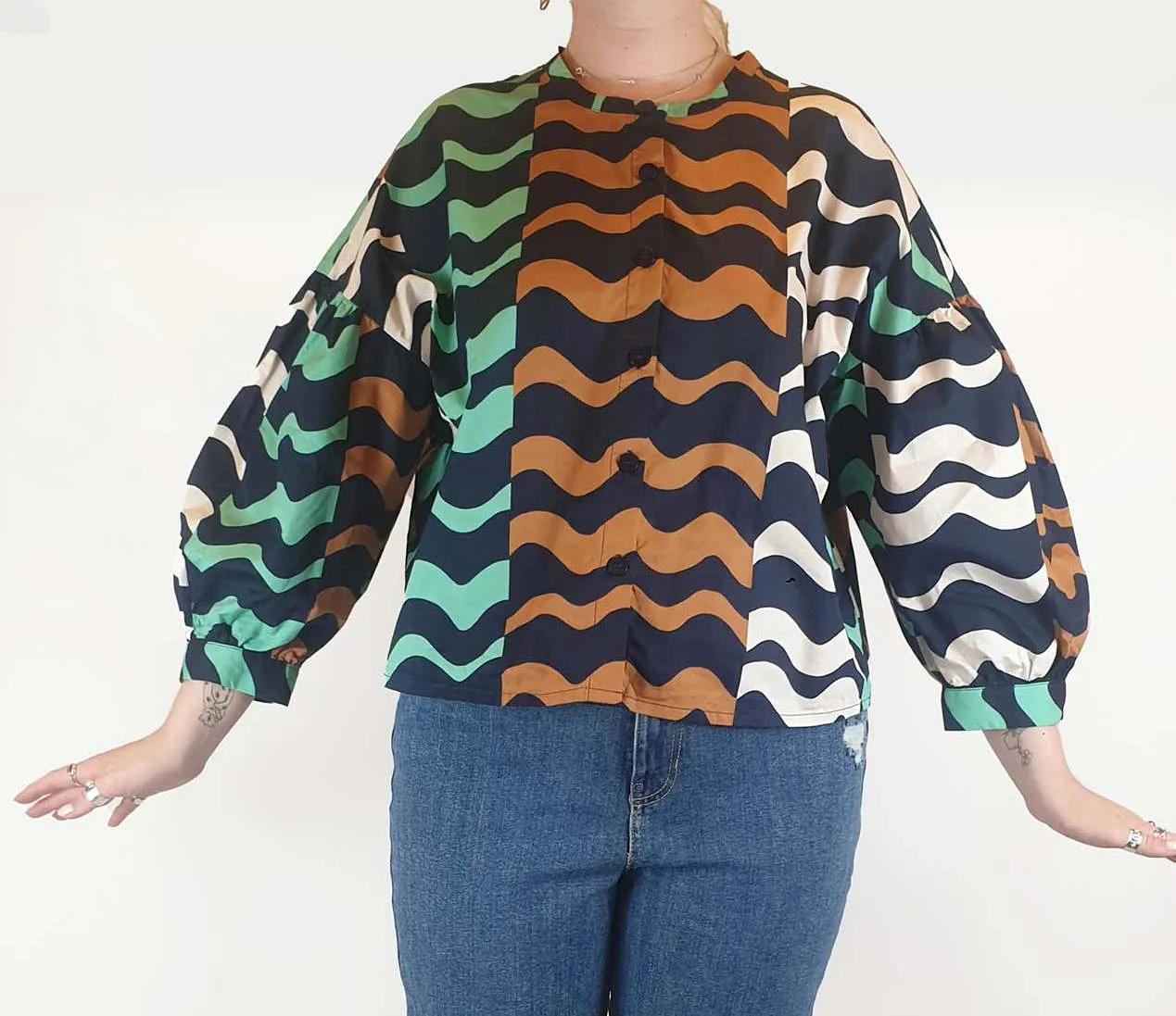 Gorman colourful wave print cotton shirt size 12