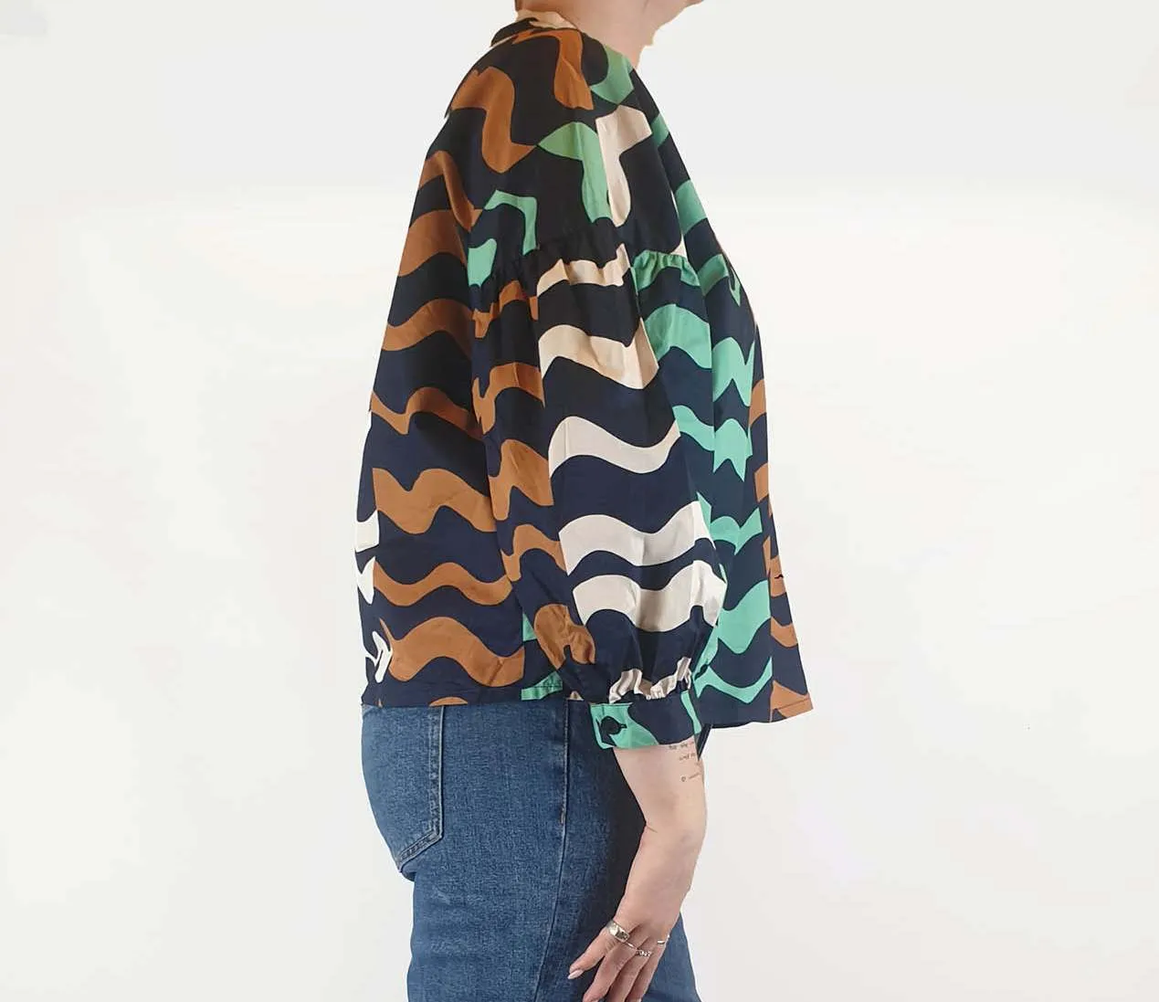 Gorman colourful wave print cotton shirt size 12