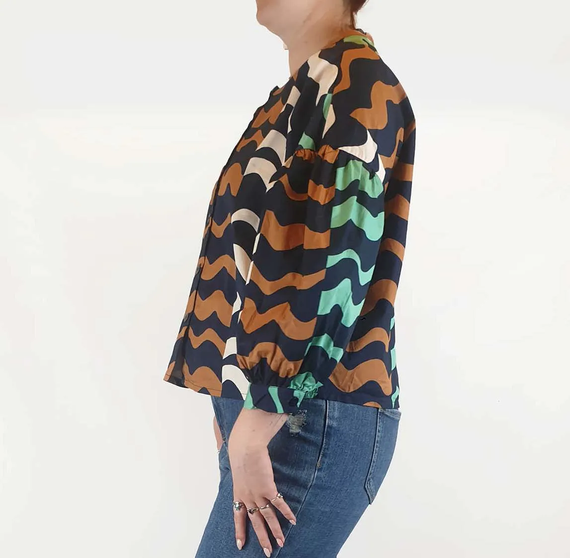 Gorman colourful wave print cotton shirt size 12