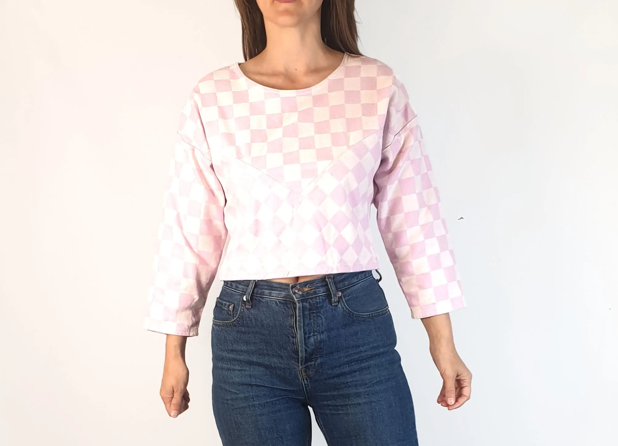 Gorman cropped pink and white check print top size 6, fits 6 and 8