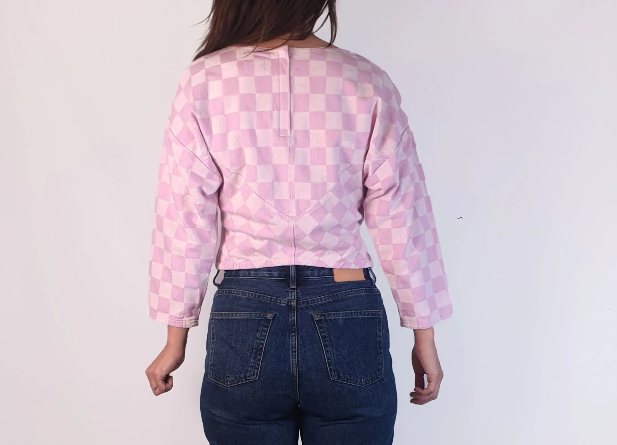 Gorman cropped pink and white check print top size 6, fits 6 and 8