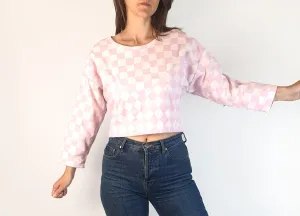 Gorman cropped pink and white check print top size 6, fits 6 and 8