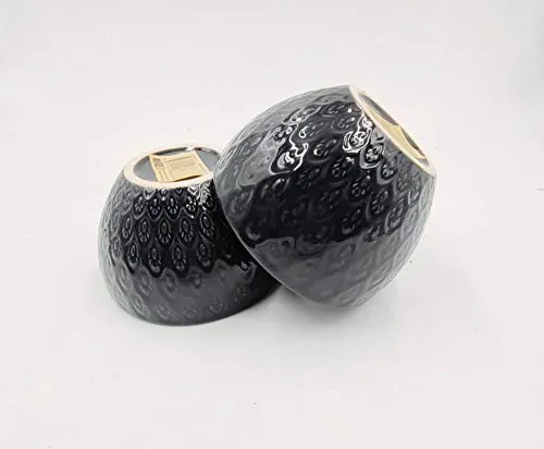 Hanrui Hand Made Peacock Feather Bowl for Rice,Noodle Dessert, Cereal, Salad - 5 Inch -Set of 2 (Color - Black) | Ceramic Bowls in Attractive Design