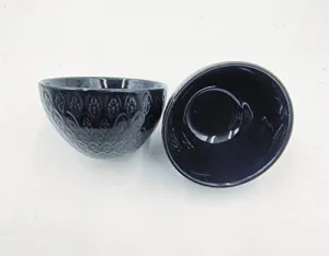 Hanrui Hand Made Peacock Feather Bowl for Rice,Noodle Dessert, Cereal, Salad - 5 Inch -Set of 2 (Color - Black) | Ceramic Bowls in Attractive Design
