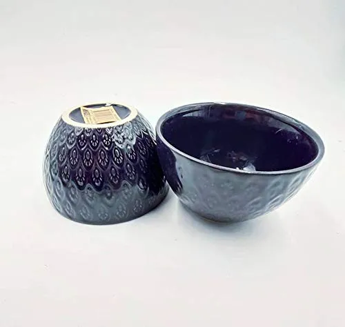 Hanrui Hand Made Peacock Feather Bowl for Rice,Noodle Dessert, Cereal, Salad - 5 Inch -Set of 2 (Color - Black) | Ceramic Bowls in Attractive Design