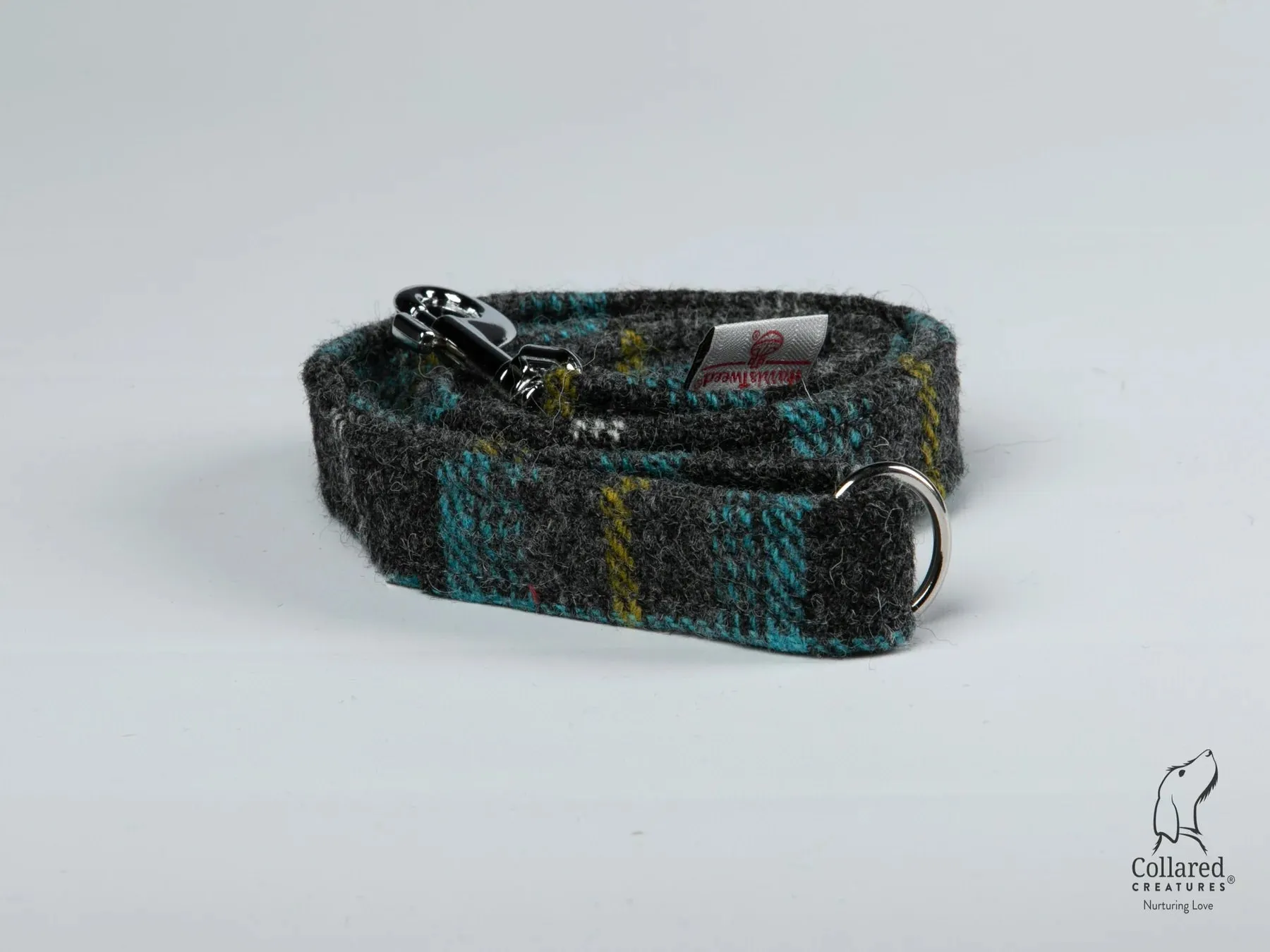 Harris Tweed Grey and Blue Check Dog Lead