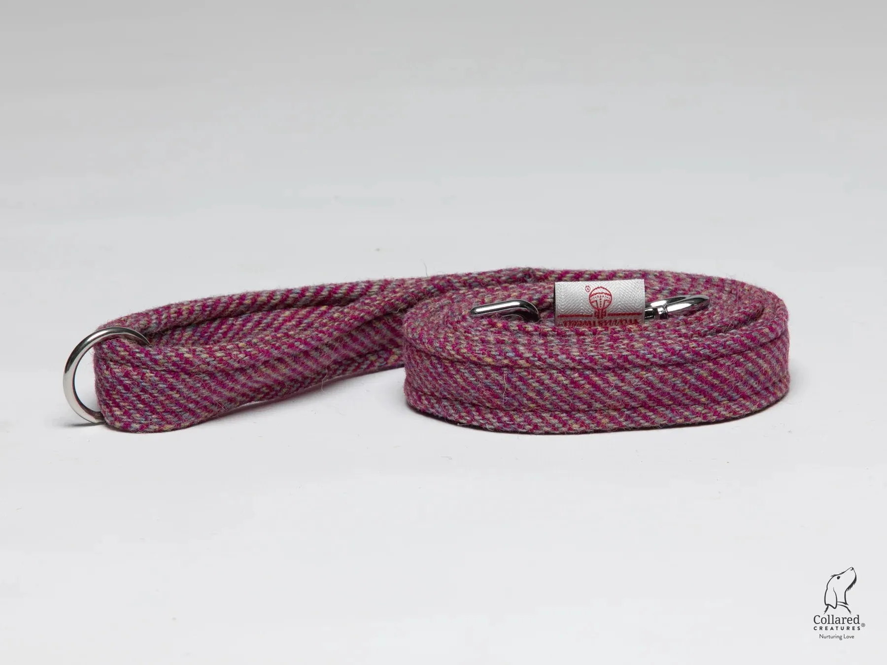 Harris Tweed Raspberry and Coral Herringbone Dog Lead