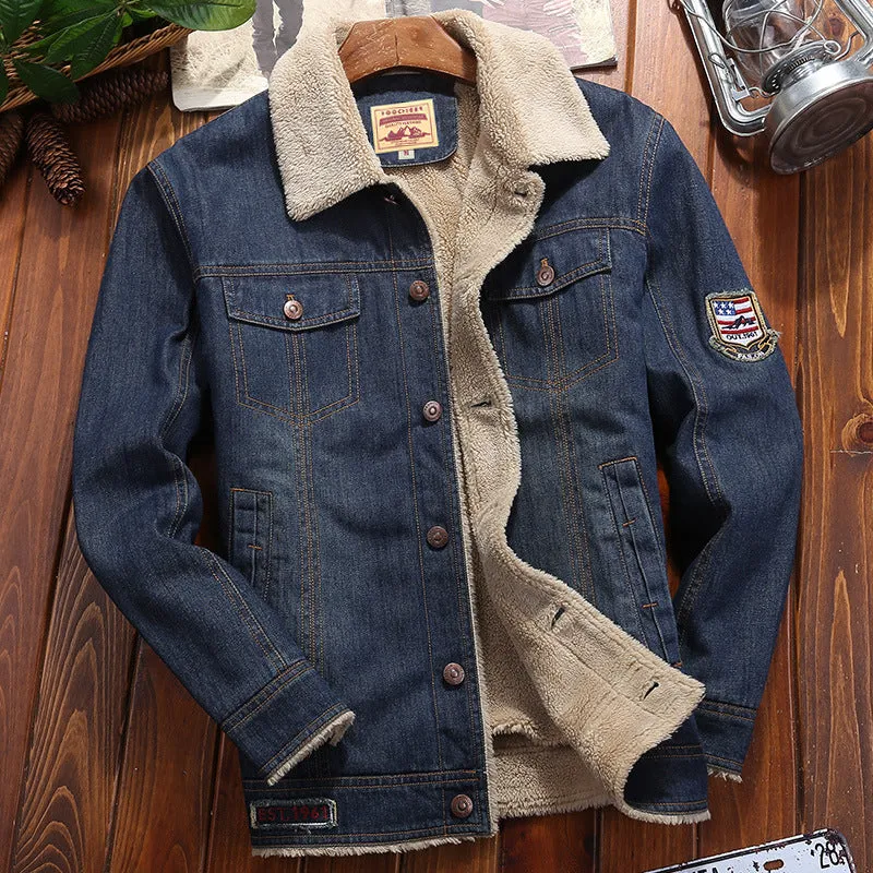 Men's Plus Fleece Warm Denim Cotton Jacket