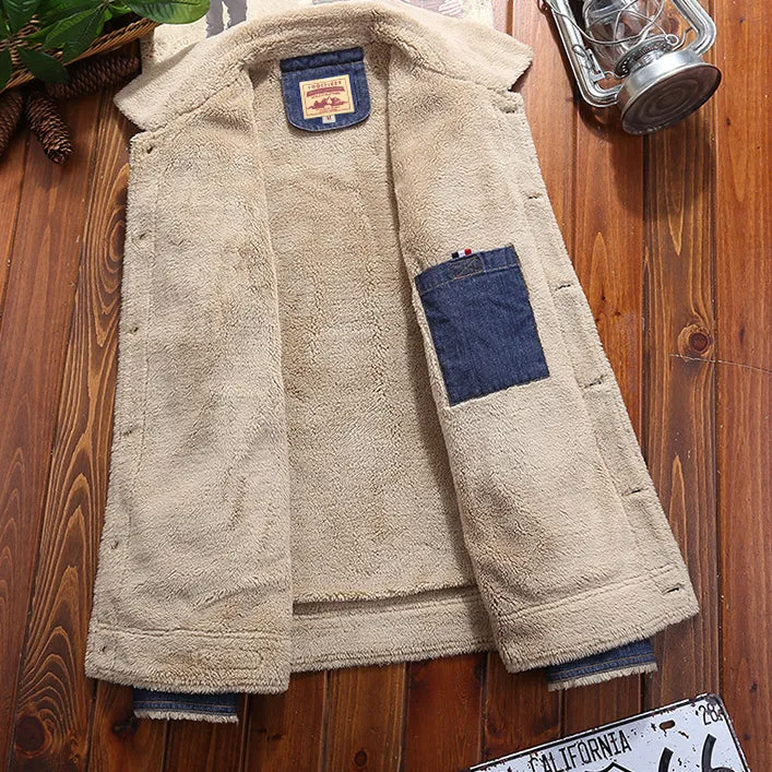 Men's Plus Fleece Warm Denim Cotton Jacket
