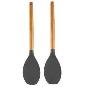 P-Plus International Premium Silicone Spatula Flexible & Heat Resistant Rubber Spatula with Wood Handle (Grey – Pack of 2)