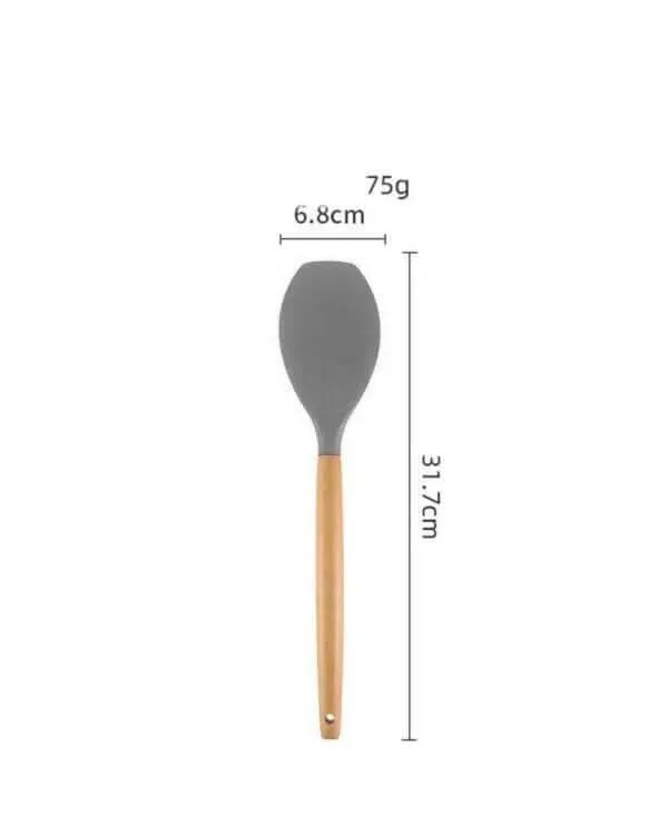 P-Plus International Premium Silicone Spatula Flexible & Heat Resistant Rubber Spatula with Wood Handle (Grey – Pack of 2)