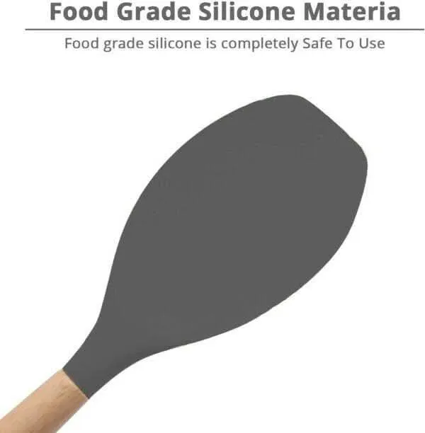P-Plus International Premium Silicone Spatula Flexible & Heat Resistant Rubber Spatula with Wood Handle (Grey – Pack of 2)
