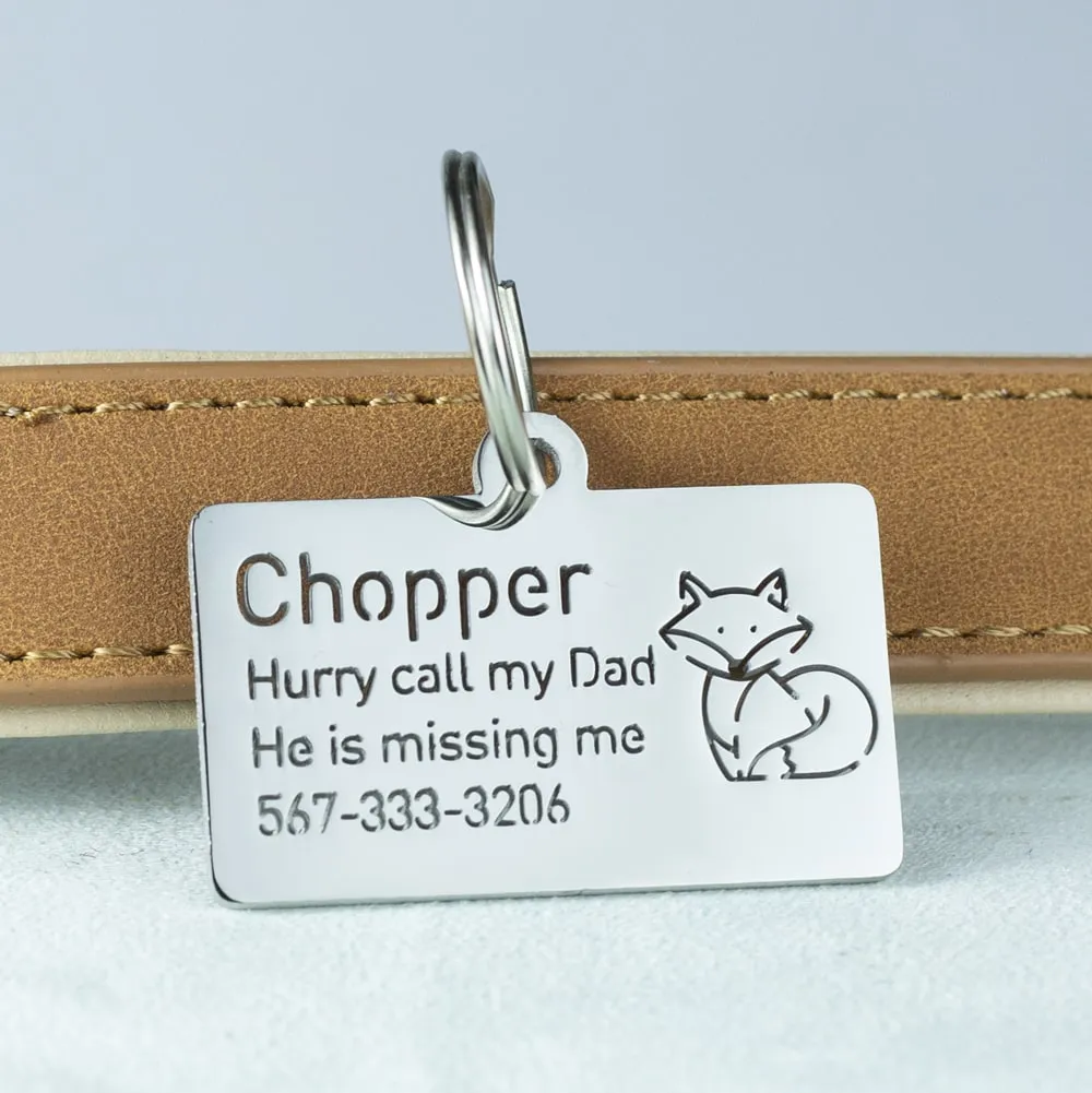 Rectangle dog id tag with fox icon