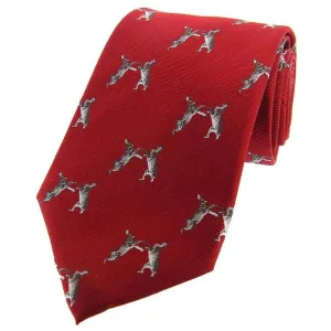 Red Boxing Hares Woven Country Silk Tie