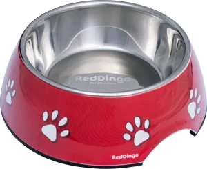 Red Dingo Premium 2-in-1 Dog Bowl - Pawprint Red
