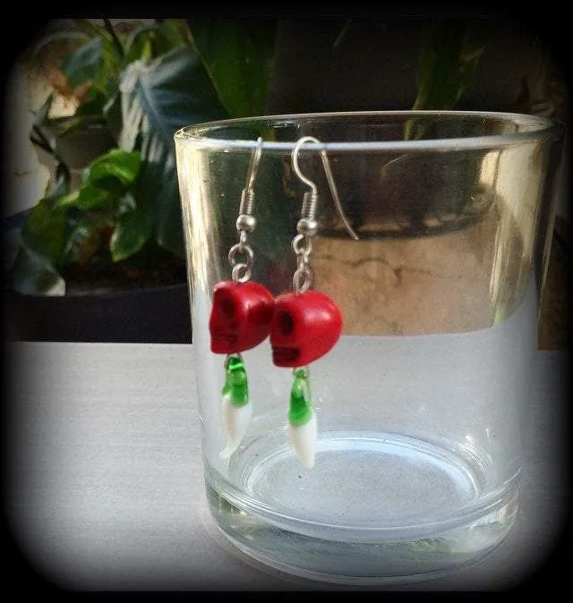 Skull earrings Chilli earrings Day of the Dead earrings Cinco de Mayo earrings Stone earrings Glass earrings Pierced ears Stretched ears