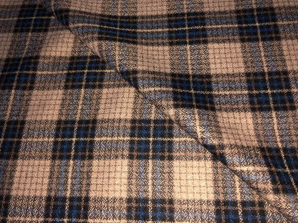 Tweed Suiting Heavy weight premium Fabric  Plaids 58" wide available in 2 STYLES GREYS BLUES AND WHITE / BEIGE BLUE AND BLACK[15696/97]