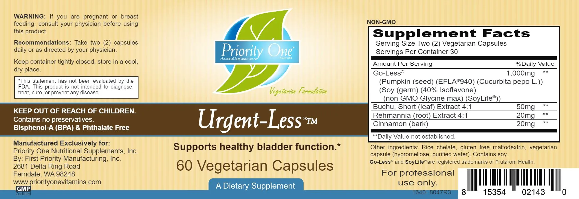 Urgent-Less | Supports Healthy Bladder Function - 60 Capsules