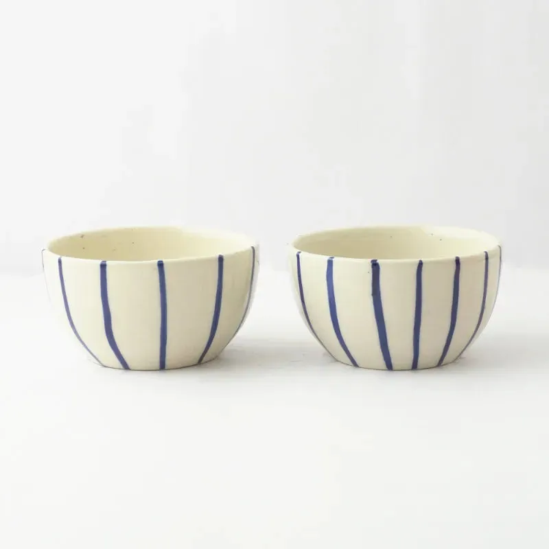 Vertical Stripe Ceramic Bowl | Set of 2