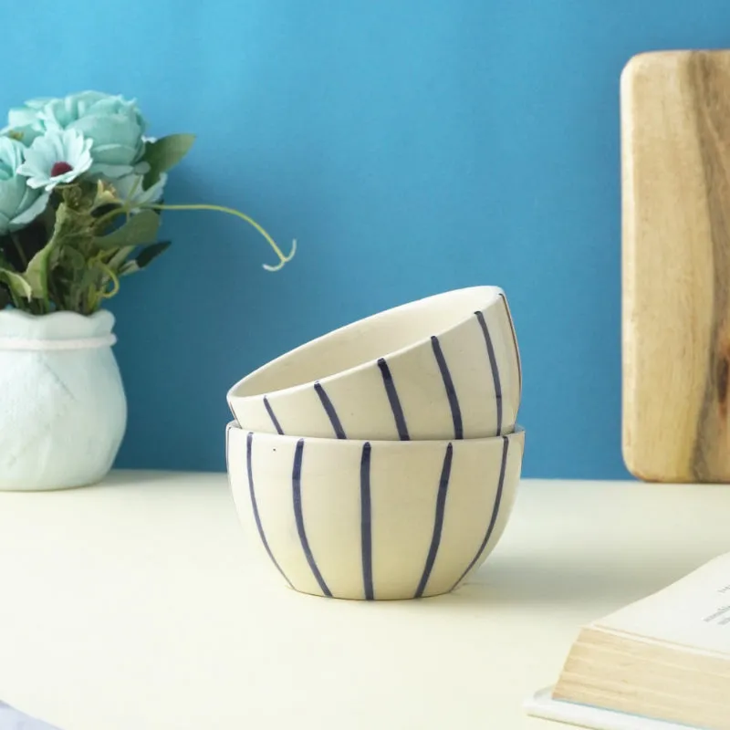 Vertical Stripe Ceramic Bowl | Set of 2