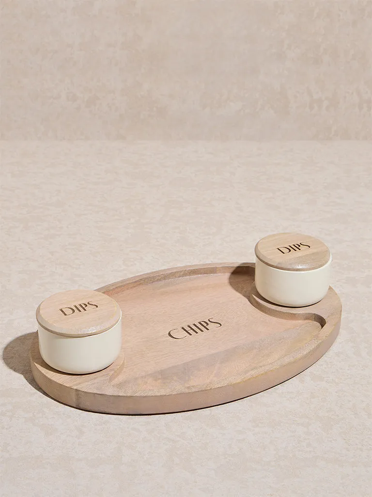Westside Home Beige Text Design Ceramic Chip and Dip