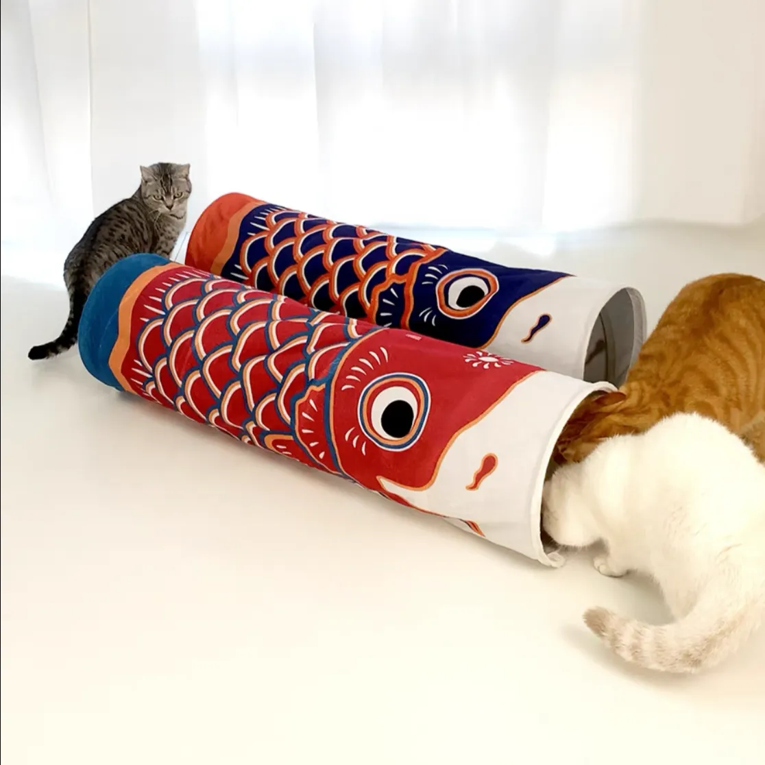 WOHOO MARKET Colorful Carp Flag (Koinobori) Large Cat Tunnel